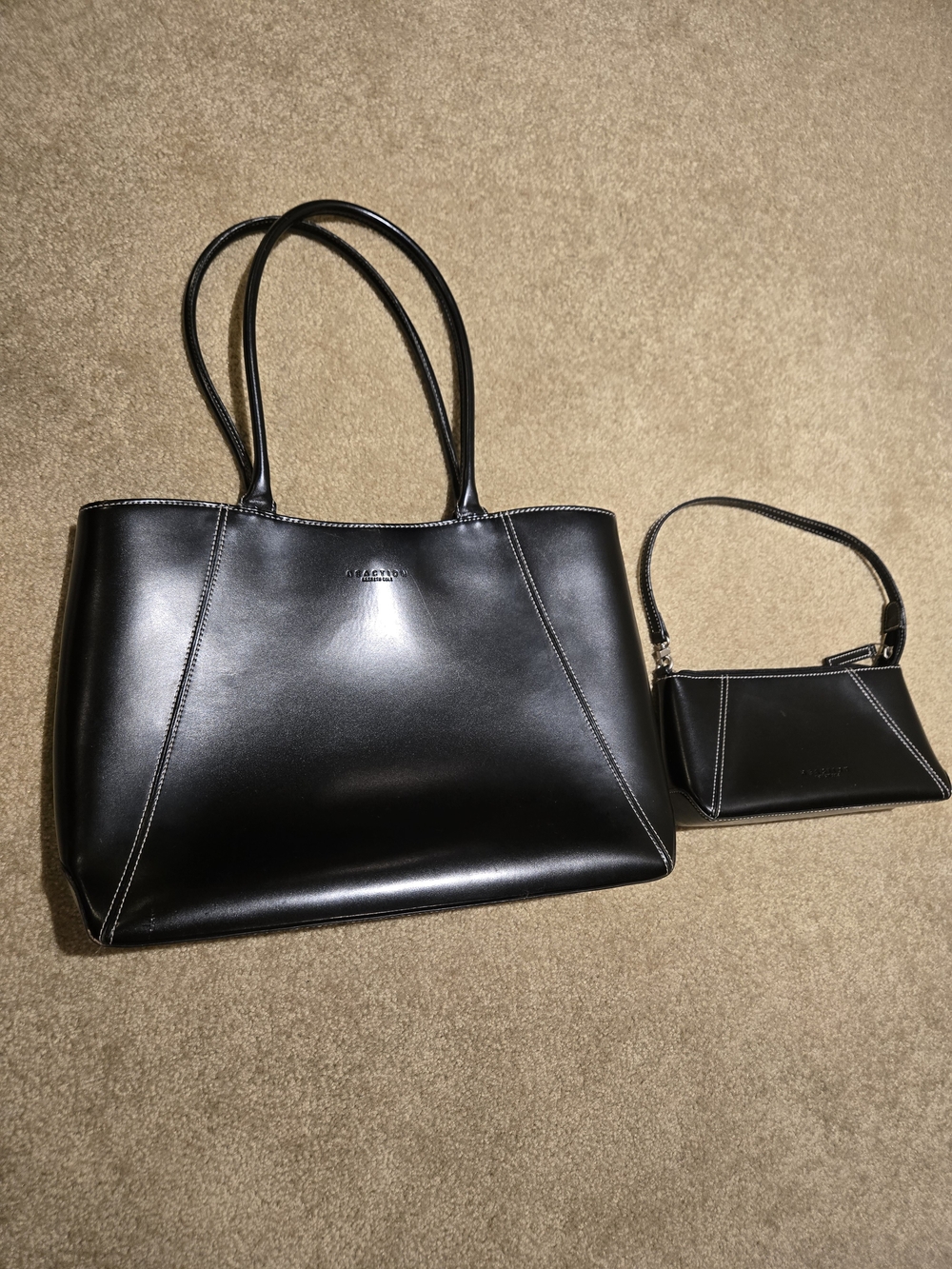 Reaction Kenneth Cole Black Leather Tote and small purse with Contrast Stitching